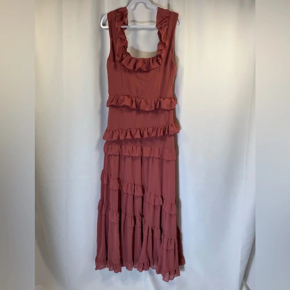 Lulu's Rust Ruffle-Trim Maxi Dress - Picture 3 of 8